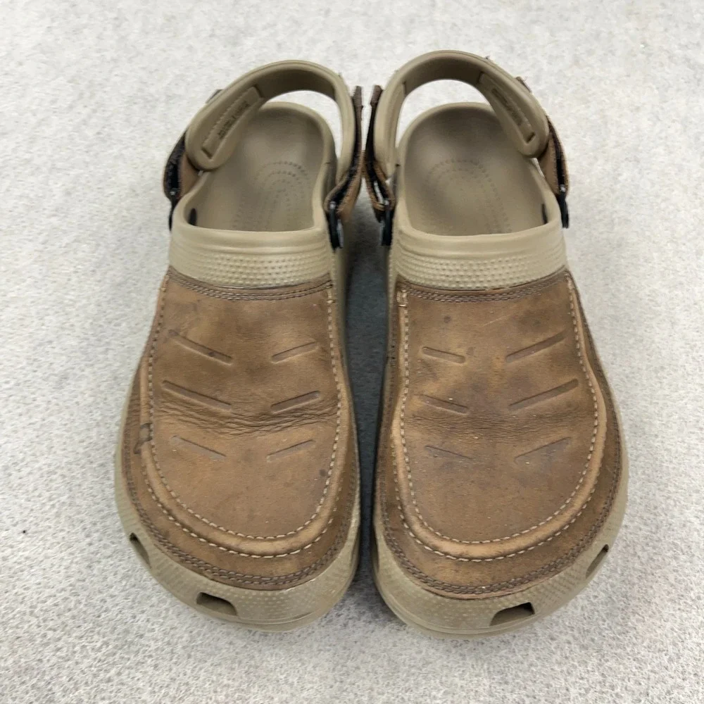 Men's Crocs Yukon Vista II Leather Rubber Slip-On Clog Sandals Brown Size 11